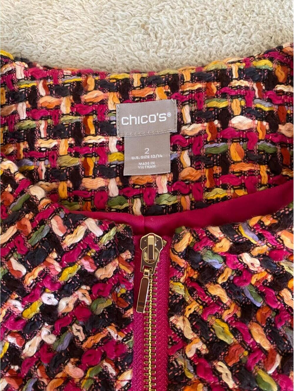 Chico's Chunky Woven Fabric Colorful Tweed Jacket Lined Zip Women's 12/14 L Boho - Picture 8 of 15